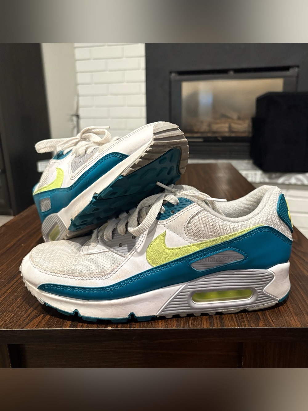 Nike Women's White Teal Athletic Sneakers with Lime Swoosh